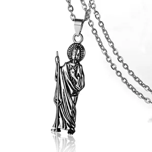 Stainless Steel Pilgrim Pendant Necklace For Men Women Vintage Religious Monk Amulet Fashion Jewelry Gift