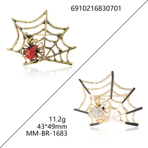Vintage Alloy Rhinestone Spider Web Brooch Halloween Spider Insect Corsage Suit Coat Pin Fashion Unisex Jewelry