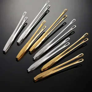 304 Stainless Steel Korean BBQ Tongs Non-Slip Salad Food Tongs For Kitchen Buffet Grill Golden Silver Cooking Tongs