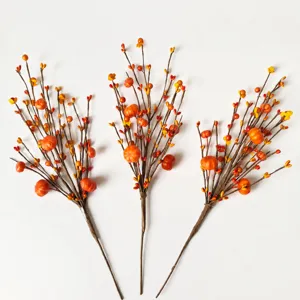 Artificial Pumpkin Berry Branches For Halloween Thanksgiving Decor Autumn Harvest Floral Stem For Home Vase Arrangement