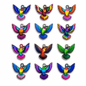 Zinc Alloy Colorful Enamel Hummingbird Pendants For DIY Jewelry Making Accessories Bird Charms For Necklace Keychain Decoration