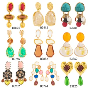 Orecchini Pendenti Geometrici in Lega e Resina Vintage Bohemian per Donna Orecchini Statement di Lusso a Cuore Goccia d'Acqua Gioielli