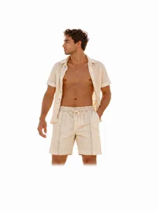 Heren Casual Polyester Shorts Amerikaans Zomer Strand Shorts Los Trekkoord Vijf-Punts Recht Vakantie Comfortabel Ademend Broek