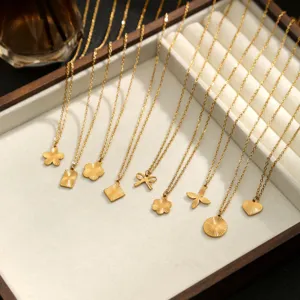 Collier Pendentif en Acier Inoxydable à la Mode pour Femme Plaqué Or Forme de Cœur Fleur Éventail Colliers Géométriques Bijoux de Luxe