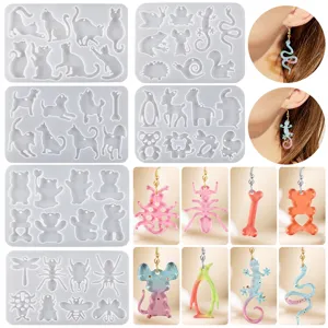 Moules en Silicone pour Résine Époxy DIY Série Animaux Chat Ours Chien Insecte Pendentifs Boucles d'Oreilles Outils de Fabrication de Bijoux