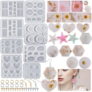 DIY Resin Casting Silicone Molds For Jewelry Making Heart Star Round Geometric Pendant Earring Handmade Craft Tools