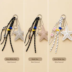 Mode Stern Perlen Taschenanhänger Nylon Legierung Schlüssel Anhänger Gewebtes Seil Telefonkette Dekoration Damen Zubehör Taschenschmuck