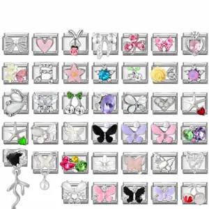 DIY Italian Charm Bracelet Links Titanium Steel Enamel Rhinestone Artificial Pearl Charms Jewelry Making Accessory For Women