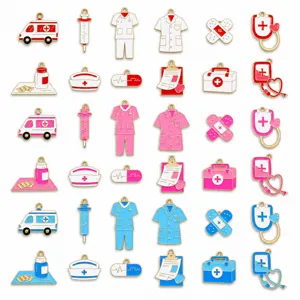Alloy Enamel Medical Theme Charms For Nurse Day Gift Cartoon Pill Syringe Stethoscope Medical Bottle Shape Pendant DIY Jewelry Craft Making Keyring Accessories