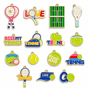 Legierung Emailliert Tennis Sport Anhänger Süß Cartoon Schläger Platz Brief Anhänger DIY Halskette Schlüsselanhänger Schmuckherstellung Zubehör Für Handwerk