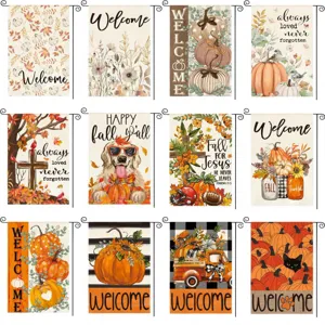 Double Sided Autumn Harvest Garden Flag Linen Pumpkin Maple Leaf Outdoor Yard Decor Thanksgiving Vertical Banner Garden Decoration