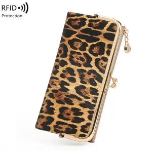 Women Long Wallet Vintage PU Leather Kiss Lock Clutch Purse Multiple Card Slots Zipper Coin Pocket Daily Handbag Gift