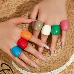 Fashion Candy Color Acrylic Ring For Women Men Ins Style Wide Geometric Resin Thumb Ring Minimalist Finger Ring Jewelry