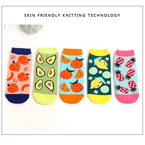 Women's Japanese Harajuku Fruit Pattern Cotton No Show Socks Cute Fresh Fruit Print Low Cut Invisible Boat Socks For Girls