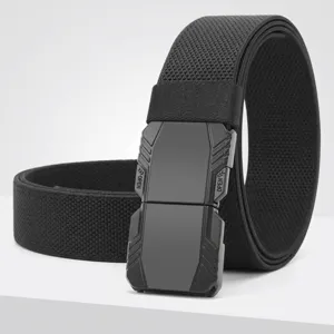 Heren Tactische Riem Geweven Elastische Canvas Riem Zinklegering Snelsluiting Gesp Buitensport Casual Werk Riem