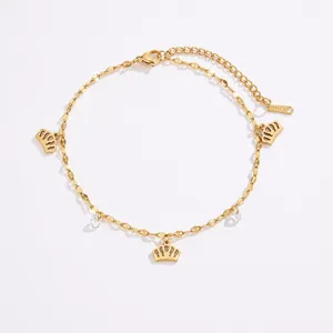 Stainless Steel Zirconia Anklet Gold Plated Heart Crown Butterfly Star Charm Chain Ankle Bracelet For Women Jewelry