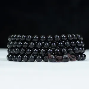 Grani Di Preghiera Buddisti In Legno Di Ebano Bracciale Collana Multistrato Zen Meditazione Stile Etnico Perle Lucide Nodo Fatto A Mano Ciondolo
