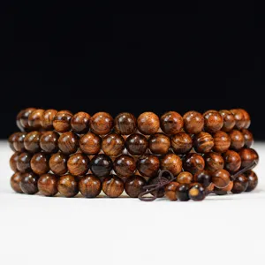 Black Rosewood Buddhist Prayer Mala Bracelet Ethnic Wood Grain Beaded Wrap Bracelet For Men Women Meditation Polished Jewelry