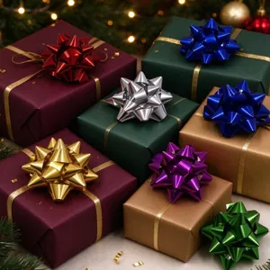 Mini Metallic Star Bows Self Adhesive Gift Wrap Accessories For Christmas Holiday Party Decoration Glossy Plastic