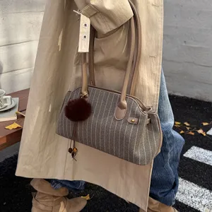 Damen Gestreifte Woll Achseltasche Retro Pendeln Handtasche Mode Schultertasche Vintage Strukturierte Tote Für Damen Tasche