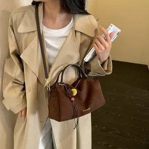 Vintage Faux Suede Pillow Bag For Women High-End Simple Handbag Versatile Crossbody Bag With Stitching Detail Small Tote Bag
