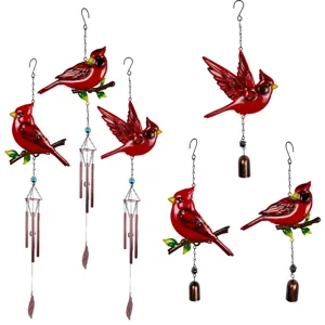 Campana de Viento de Cardenal Rojo de Hierro Tubos de Aluminio de Metal Campanas Colgantes Decoración de Jardín Exterior Pastoral