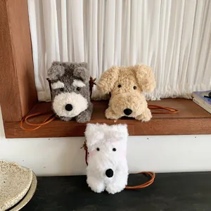 Sac à Bandoulière Mignon en Peluche en Forme de Chiot pour Femme Petit Sac à Téléphone Portable en Fausse Fourrure