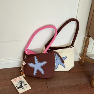 Borsa a Spalla da Donna con Stampa Stella Marina Design di Nicchia Contrasto Colore Borsa a Tracolla in Nylon con Pendente