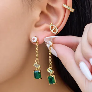 Fashion Stainless Steel Colorful Rhinestone Dangle Earrings For Women Gold Plated Square Geometric Tassel Long Drop Jewelry