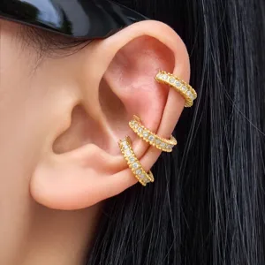 Orecchini a Clip a C in Acciaio Inossidabile Placcato Oro 18K Con Strass Senza Perforazione Per Donna Gioielli di Moda Minimalista
