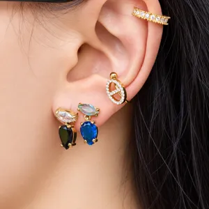 Boucles d'Oreilles Pendantes Rétro Français en Acier Inoxydable Plaqué Or 18K PVD avec Zirconia Goutte pour Femme Bijoux Élégants