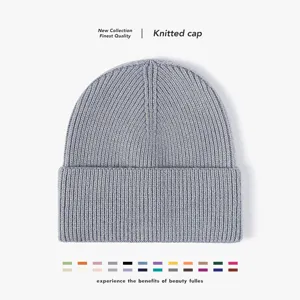 Unisex Winter Beanie Strickmütze Gerippt Mit Umschlag Warm Verdickt Outdoor Randlose Totenkopfkappe Einfarbig Kopfbedeckung