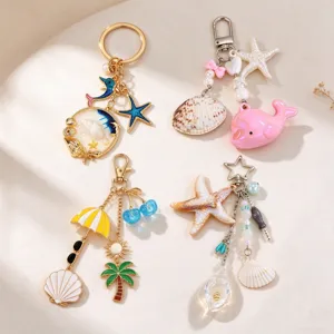 Ocean Series Keychain Sweet Cute Dolphin Starfish Shell Alloy Drip Oil Bag Charm Pendant Jewelry Gift For Women