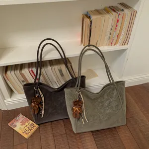 Large Capacity Retro Suede Tote Bag Minimalist Urban Slouchy Shoulder Handbag For Women Daily Commuting Suede Bag