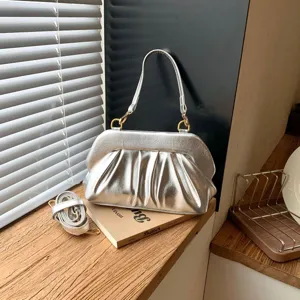 Borsa a Nuvola da Donna in Lega di PU con Pieghe Moda Borsa a Tracolla Con Chiusura in Metallo Elegante Borsa da Sera per Banchetti Festa