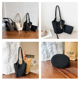 Collage de bolso negro con relieve de cocodrilo, borla de cuentas y monedero a juego con cremallera
