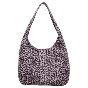 Borsa hobo a spalla effetto scamosciato leopardato, con tracolla lunga e due tasche frontali