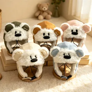 Colbacco per Bambini Orsetto Cartone Animato Antivento Caldo Cappello con Paraorecchie in Peluche per Ragazzi Ragazze Inverno All'aperto