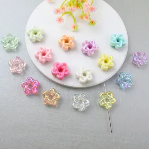 DIY Acrylic Iridescent Hollow Five Pointed Star Loose Beads Macaron Star Beads For Phone Chain Jewelry Making Accessories