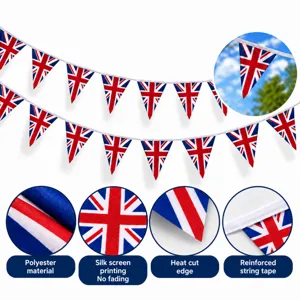 Britischer Union Jack Wimpelkette Banner England St Georgs Kreuz Charles III Krönung Quadratisch Dreieck Polyester Flagge Dekoration