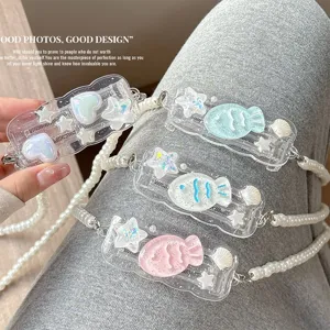 Clip Posteriore Universale per Telefono 3D Taiyaki Cuore Stella Stile Giapponese Cordino a Tracolla con Catena di Perle Artificiali