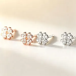 Boucles d'Oreilles Clous Trèfle à Quatre Feuilles en Argent Fin S999 pour Femmes Simple Élégant Incrusté de Zirconia Bijoux Floraux