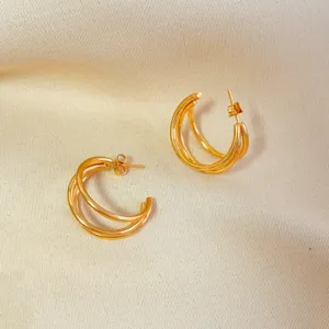 Minimalist Titanium Steel C-Shaped Multi-Layer Stud Earrings For Women Fashionable Gold Stainless Steel Geometric Jewelry