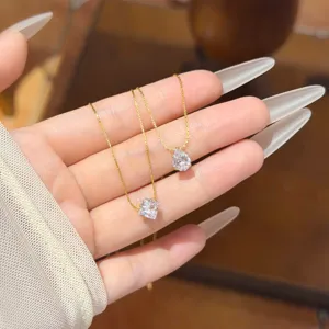 Minimalist Stainless Steel Pendant Necklace For Women Gold Plated Geometric Rhinestone Water Drop Square Round Charm Jewelry