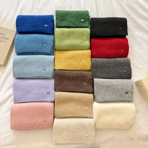 Damen Schal Koreanischer Stil Einfarbig Warm Wollmischung Gestrickt Dick Winter Herbst Schultertuch Mit Metallanhänger Mode Accessoires