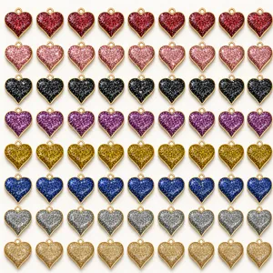 Dijes En Forma De Corazón Colgantes De Esmalte Con Purpurina Aleación De Zinc Para Hacer Joyas DIY Collares Pendientes