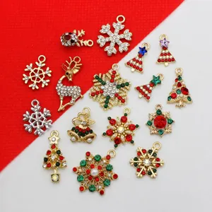 Weihnachts Charms Anhänger Legierung Strass Emaille Künstliche Perle Festlicher Baum Schneeflocke Rentier Formen DIY