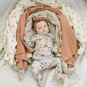 Soft Cotton Muslin Baby Blanket Lace Trim Bear Print Swaddle Wrap Stroller Cover Bath Towel Nursing Toddler Bedding Gift