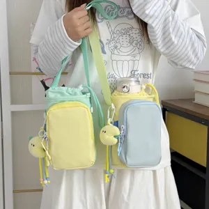 Japanischer Dopamin-Stil Mini Umhängetasche Tragbare Oxford-Gewebe Trinkflaschentasche Outdoor Sportliche Farbblock Messenger Bag Damen