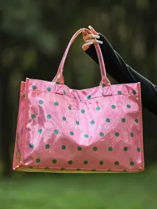 Fashion Polka Dot PVC Tote Bag For Women Large Capacity Waterproof Clear Jelly Handbag With Small Pouch For Daily Commute